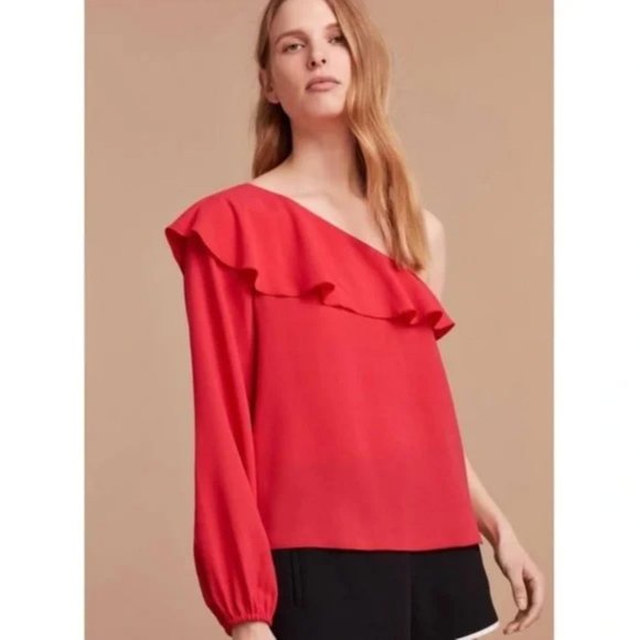 BNWT Aritzia Wilfred Black Allaire Ruffle One Shoulder Blouse - Picture 15 of 16